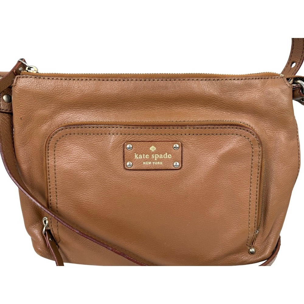 Kate Spade New York Brown Pebbled Leather Crossbody Bag Gold Hardware Zip Pocket - Picture 2 of 11